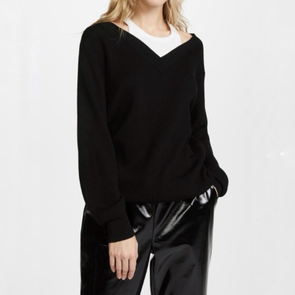 Alexander Wang Black Off The Shoulder Sweater Inner Tank Size M Merino Wool Fall